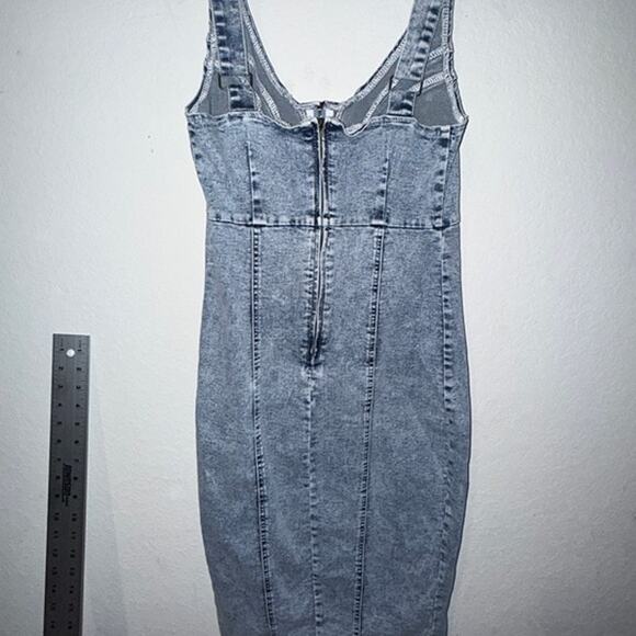 Denim Jean Mini Zip Up Dress Size Small - Picture 2 of 2